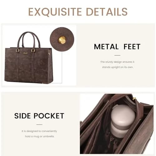 LOVEVOOK Vintage Leather Laptop Tote Bag for Women, 15.6 Inch (39.6 cm) with Clutch Purse | Waterproof Business Office Bag thumbnail 6