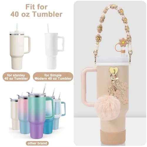 3tyto 13 Pcs Almond Rose Stanley Cup Accessories Set with Handle Strap & Silicone Boot thumbnail 4