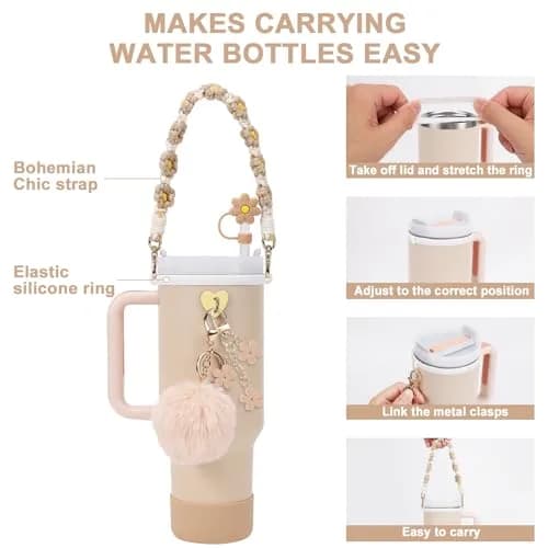 3tyto 13 Pcs Almond Rose Stanley Cup Accessories Set with Handle Strap & Silicone Boot thumbnail 3