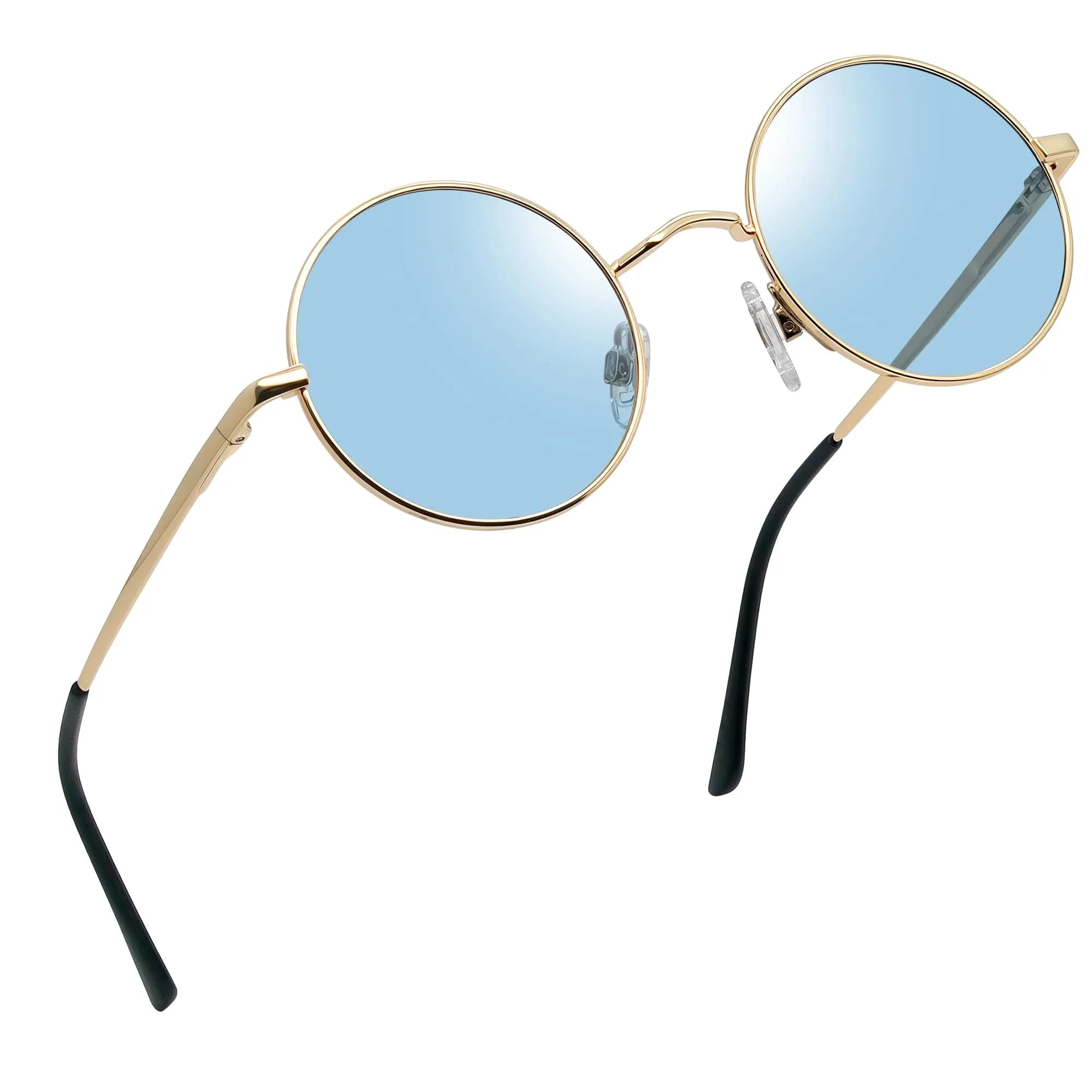 Joopin Small Round Night Vision Glasses Hippie Metal Anti Glare Night Driving UV400 Protection Yellow Shades for Men Women — Gold Light Blue