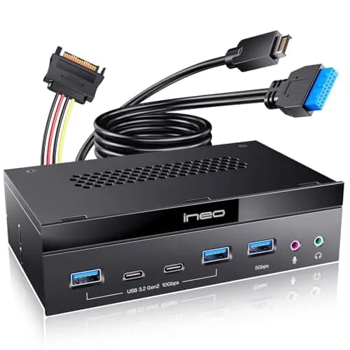 ineo 5.25" Front Panel USB 3.2 Gen 2 Hub - 2x 10Gbps USB-C, 2x 10Gbps USB-A, 1x USB 3.0 Type-A, Audio & Mic Jack [3570II] thumbnail 1