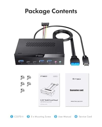 ineo 5.25" Front Panel USB 3.2 Gen 2 Hub - 2x 10Gbps USB-C, 2x 10Gbps USB-A, 1x USB 3.0 Type-A, Audio & Mic Jack [3570II] thumbnail 7