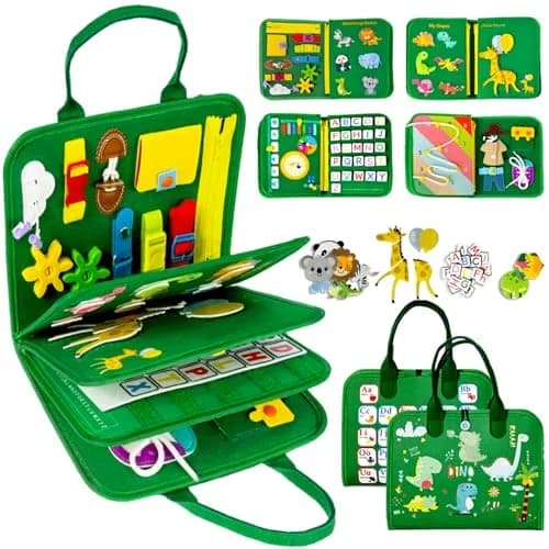 Qizfun Dinosaur Busy Board 22cm x 27.9cm (11 x 10.2 inches) | Montessori Learning Toy for Toddlers thumbnail 1