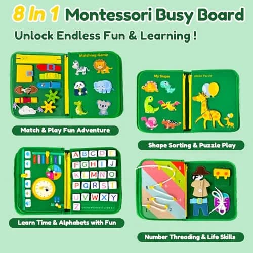 Qizfun Dinosaur Busy Board 22cm x 27.9cm (11 x 10.2 inches) | Montessori Learning Toy for Toddlers thumbnail 3