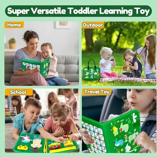 Qizfun Dinosaur Busy Board 22cm x 27.9cm (11 x 10.2 inches) | Montessori Learning Toy for Toddlers thumbnail 4