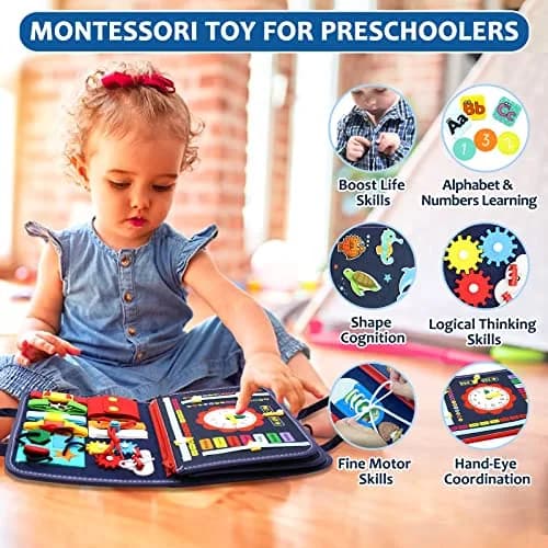 Qizfun Dinosaur Busy Board Montessori Toy | 21.9cm x 28cm x 5.6cm (8.6 x 11 x 2.2 inches) thumbnail 2
