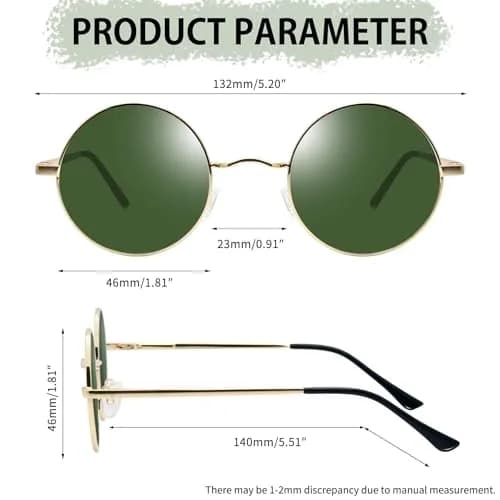 Joopin Small Round Sunglasses Circle Shades for Women Men Metal Circular Sun Glasses Polarized UV Protection (Gold Green) | UV400 Polarized thumbnail 4