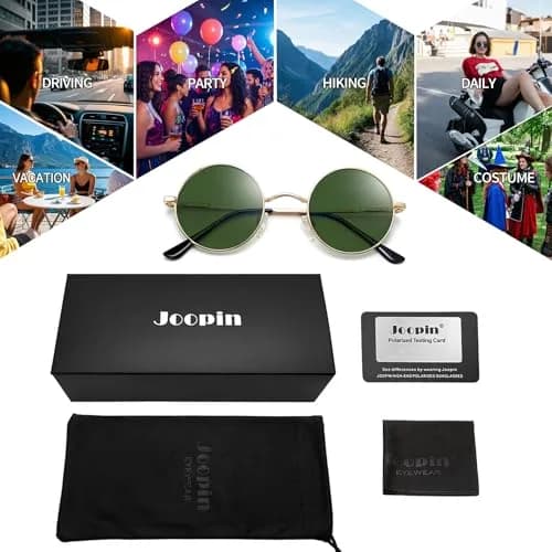 Joopin Small Round Sunglasses Circle Shades for Women Men Metal Circular Sun Glasses Polarized UV Protection (Gold Green) | UV400 Polarized thumbnail 6