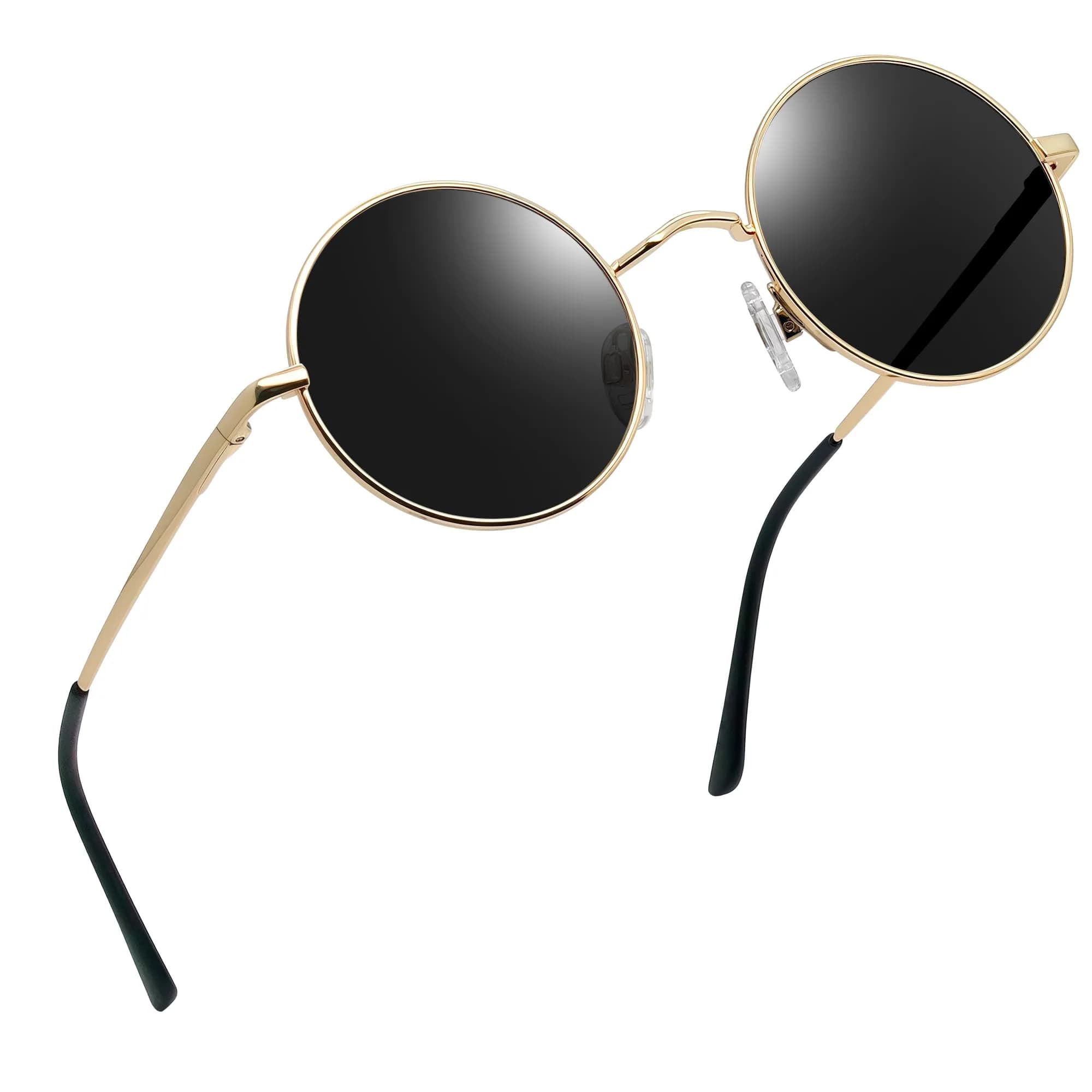 Joopin Small Round Night Vision Glasses Hippie Metal Anti Glare Night Driving UV400 Protection Yellow Shades for Men Women — Gold Black
