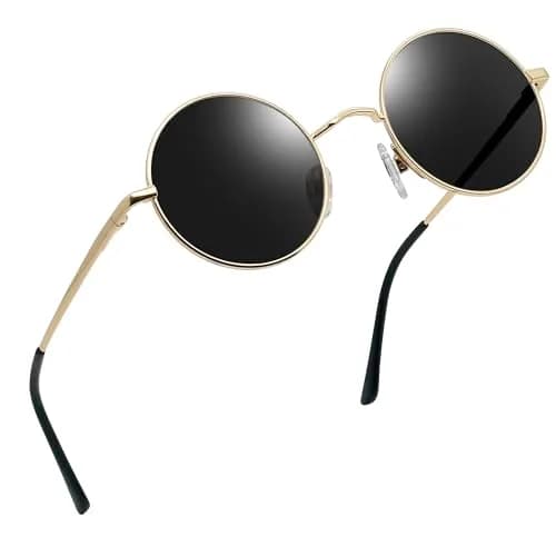 Joopin Small Round Sunglasses Circle Shades for Men Women Circular Metal Sun Glasses Polarized UV400 Costume (Gold Black) | Stylish & UV Protected thumbnail 1