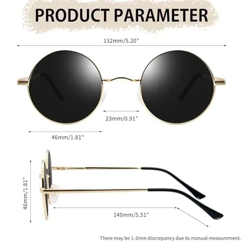 Joopin Small Round Sunglasses Circle Shades for Men Women Circular Metal Sun Glasses Polarized UV400 Costume (Gold Black) | Stylish & UV Protected thumbnail 4