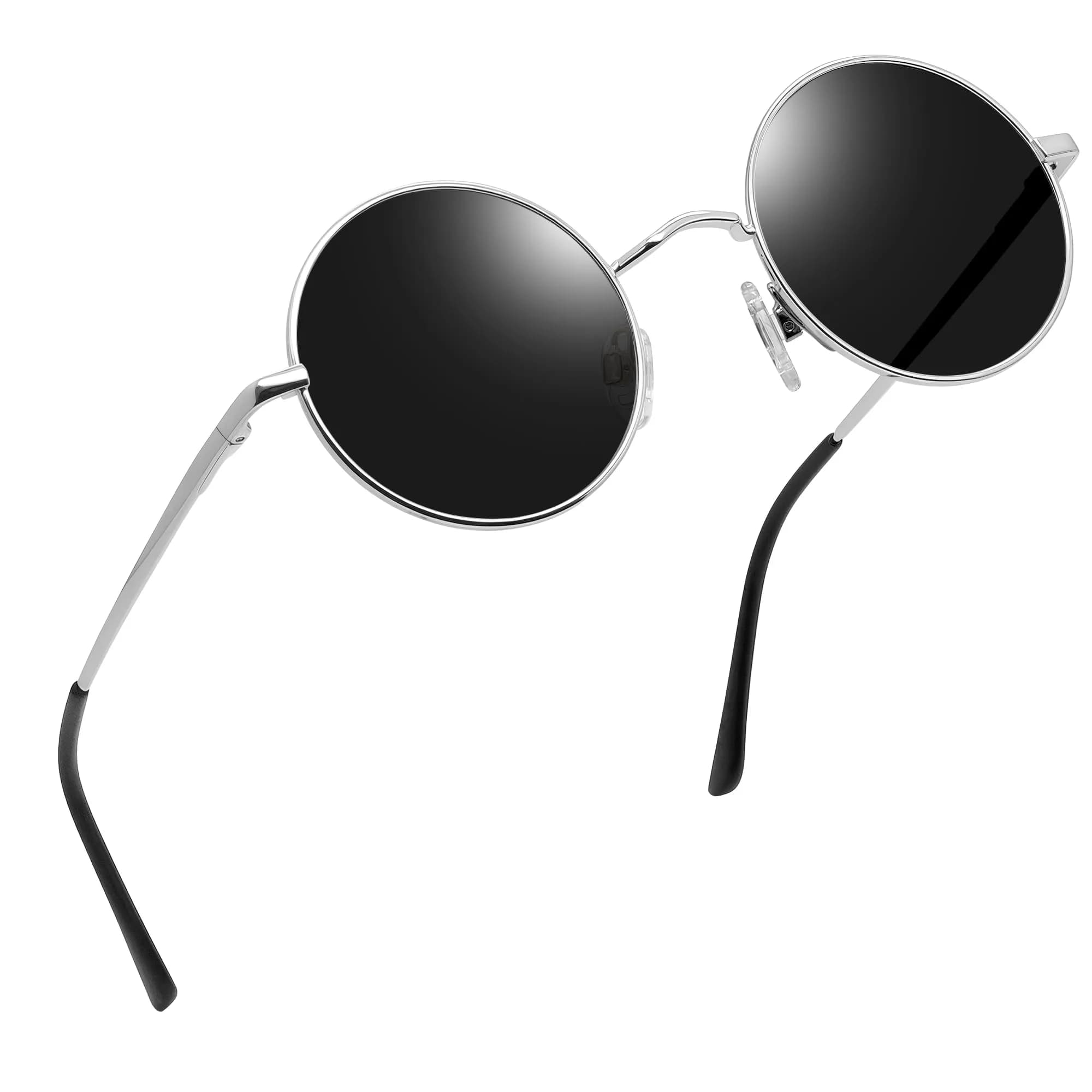 Joopin Small Round Sunglasses Circle Shades for Men Women Teens UV400 UV Protection (Silver Black)