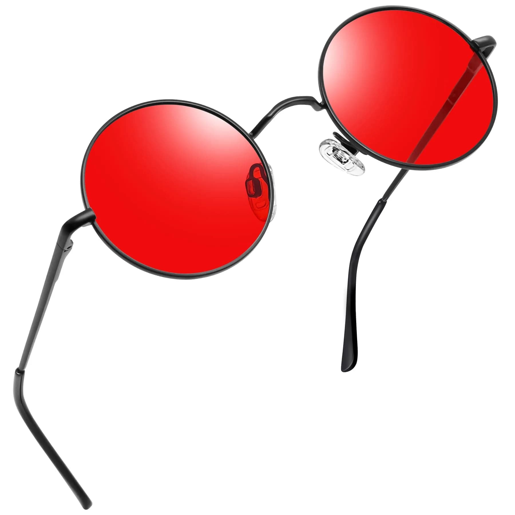 Joopin Small Round Sunglasses Circle Shades for Women Men Metal UV Protection (Black Tinted Red) | Vintage & Trendy - main product image