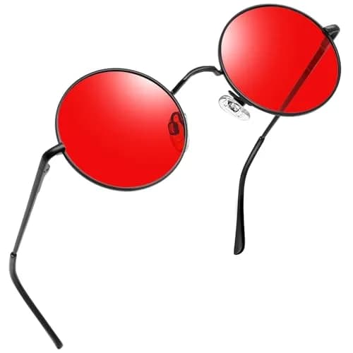 Joopin Small Round Sunglasses Circle Shades for Women Men Metal UV Protection (Black Tinted Red) | Vintage & Trendy thumbnail 1