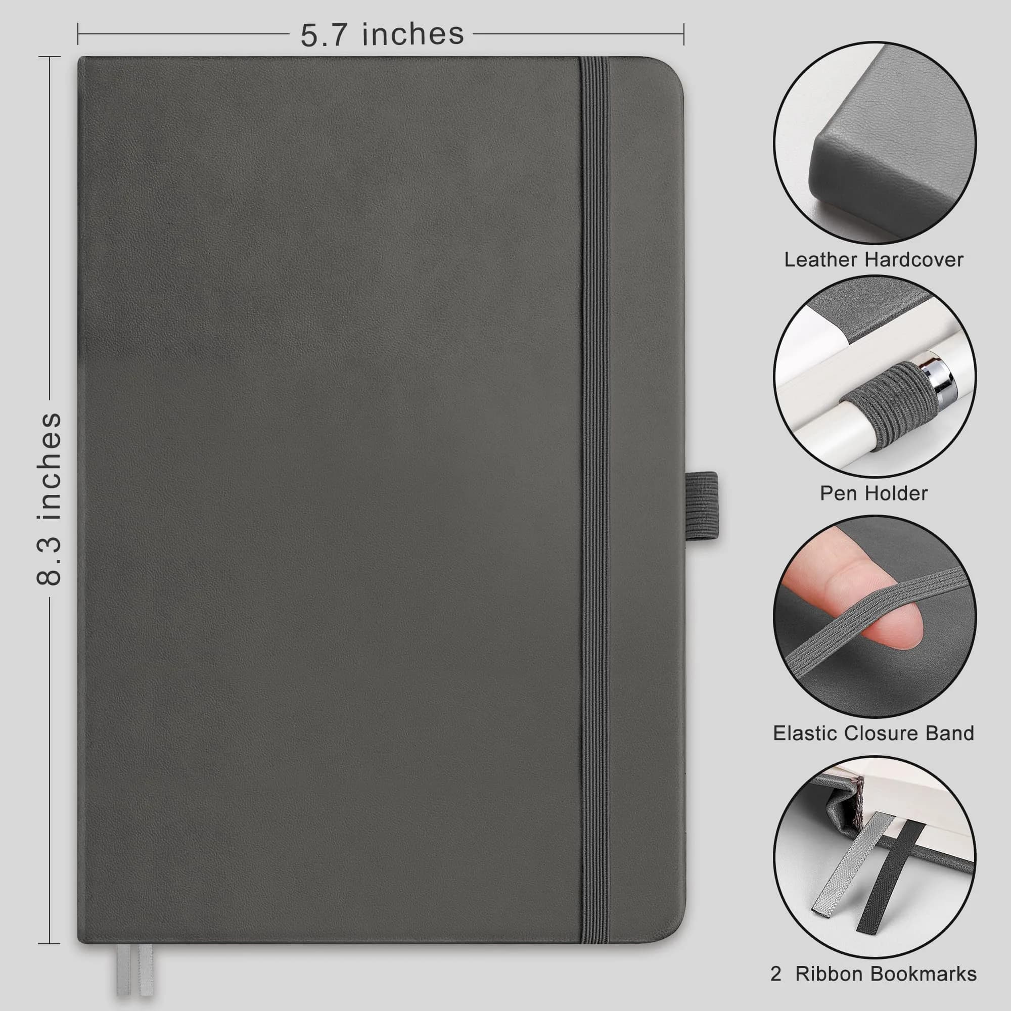 RETTACY Blank Journal Notebook A5 Medium 192 Pages | Gray Leather Hardcover thumbnail 2
