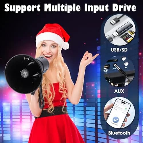 MGROLX 50W Rechargeable Megaphone Bullhorn with Bluetooth, USB, SD, AUX | 1500 Yards Loud Speaker thumbnail 3