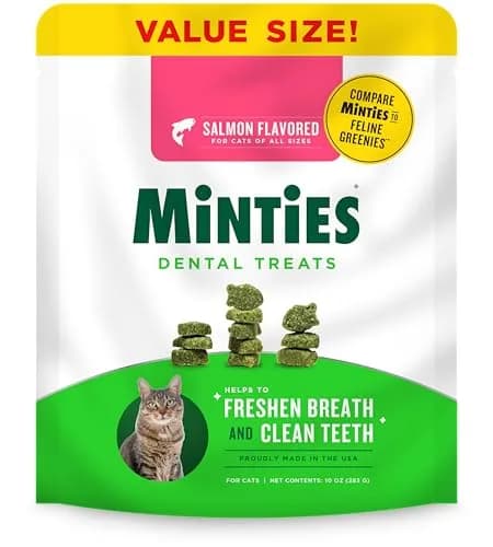 Minties Dental Treats for Cats, Salmon Flavored Cat Dental Treats, Freshens Breath and Controls Tartar, 283g (10 oz) thumbnail 1