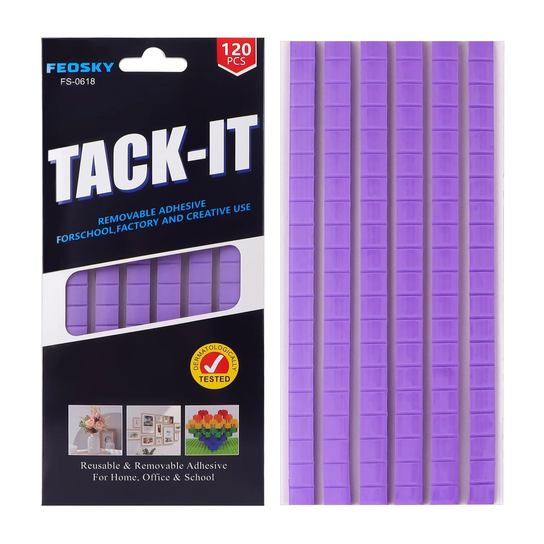Feosky Purple Adhesive Poster Sticky Tack Putty 120PCS | Reusable Mounting Putty for Walls & Crafts — Purple