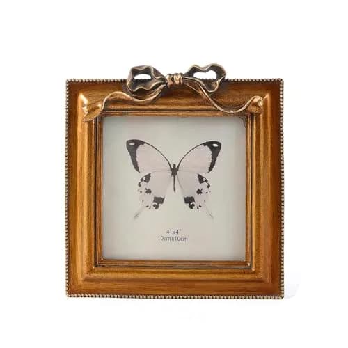 SIKOO Vintage Bow Picture Frame 10.16 cm (4x4 in) | Antique Bronze Gold Resin Wall & Tabletop Decor thumbnail 1