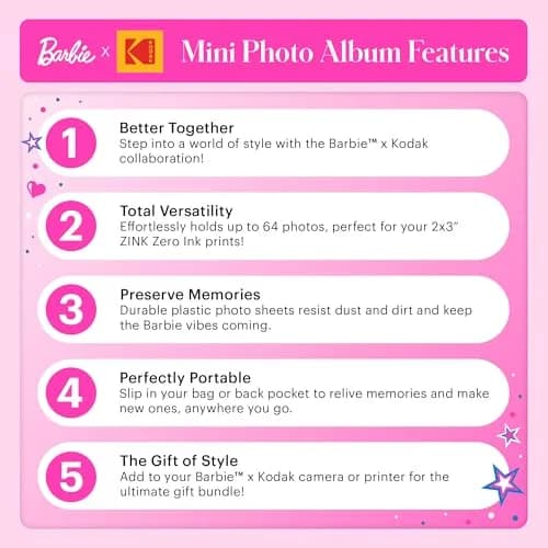 KODAK Barbie 64-Photo Mini Photo Album with Transparent Window Cover | Durable Pink Album for 2x3” Photos thumbnail 4