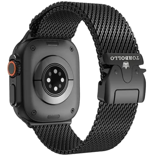 torbollo Compatible with Apple Watch Band for Men, Milanese Mesh Loop 49mm/45mm/44mm/42mm | Parachute Buckle, Stainless Steel Mesh thumbnail 1