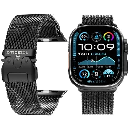 torbollo Compatible with Apple Watch Band for Men, Milanese Mesh Loop 49mm/45mm/44mm/42mm | Parachute Buckle, Stainless Steel Mesh thumbnail 2