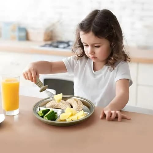 PandaEar Baby Suction Plates 3 Pack | Stainless Steel Divided Toddler Plate for Baby Led Weaning, Non-Slip, Dishwasher Safe (Blue/Green/Brown) thumbnail 2