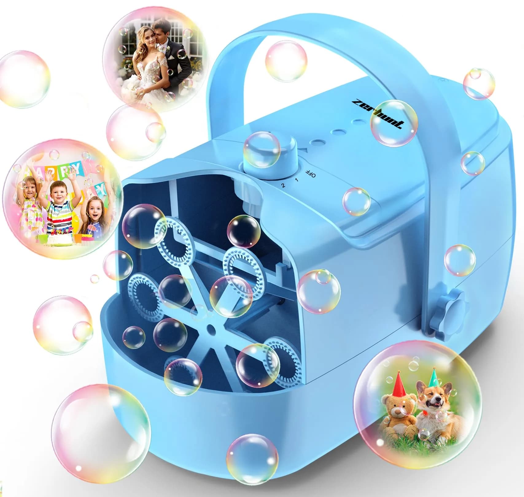 Zerhunt Automatic Bubble Machine Blower with Dual Power Supply | 18000+ Bubbles/Min, Portable for Parties & Outdoors