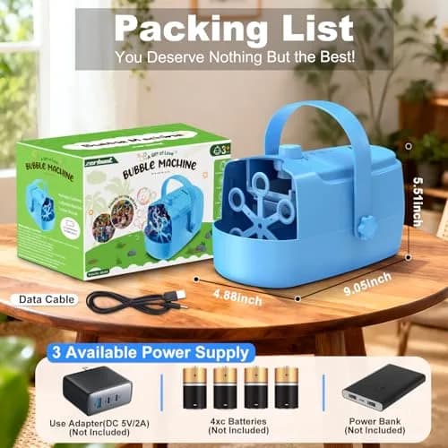 Zerhunt Automatic Bubble Machine Blower with Dual Power Supply | 18000+ Bubbles/Min, Portable for Parties & Outdoors thumbnail 8