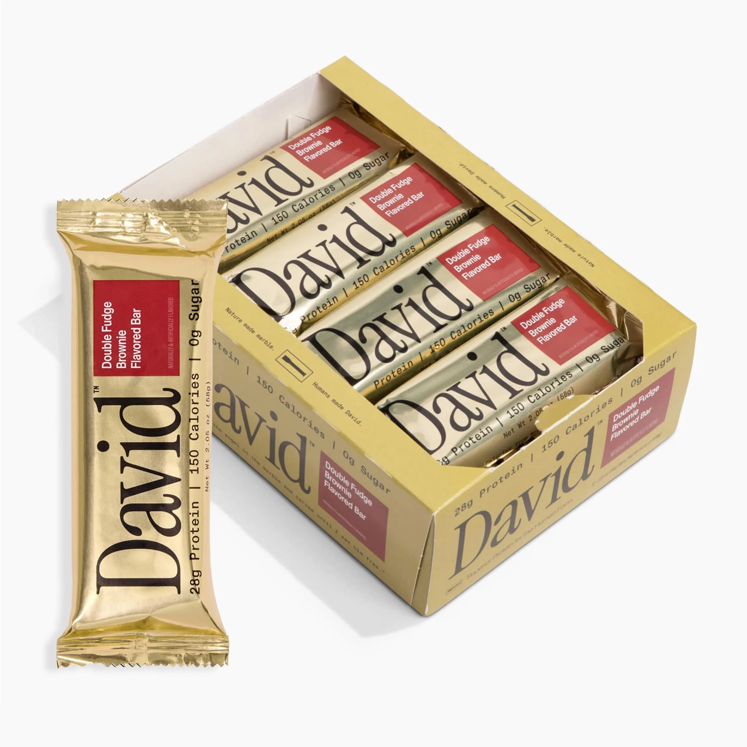 David Protein Bar Cake Batter | 28g Protein | 12 Pack | Gluten Free, Low Sugar, High Protein — Fudge Brownie