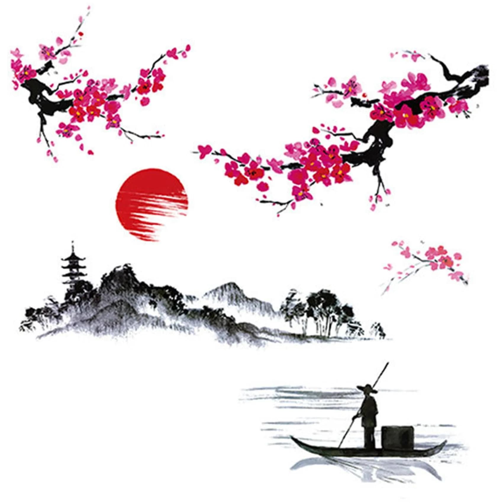 BWCXXZH Large Japanese Wall Decor Stickers 55inch x 37.4inch | Cherry Blossom Tree Art for Nursery & Living Room - main product image