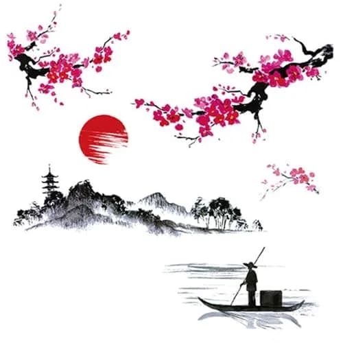 BWCXXZH Large Japanese Wall Decor Stickers 55inch x 37.4inch | Cherry Blossom Tree Art for Nursery & Living Room thumbnail 1