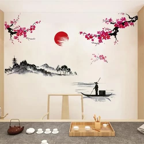 BWCXXZH Large Japanese Wall Decor Stickers 55inch x 37.4inch | Cherry Blossom Tree Art for Nursery & Living Room thumbnail 5