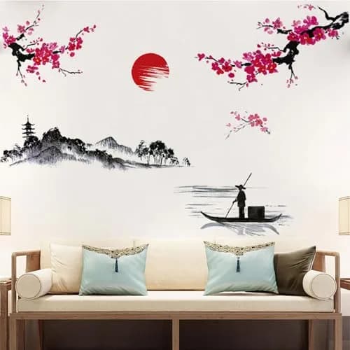 BWCXXZH Large Japanese Wall Decor Stickers 55inch x 37.4inch | Cherry Blossom Tree Art for Nursery & Living Room thumbnail 3