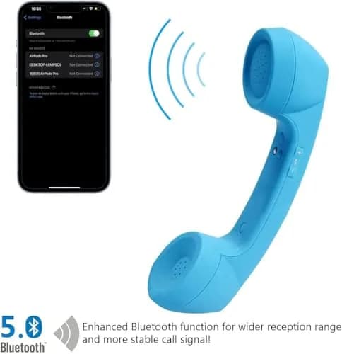 LIONSOUL Retro Phone Handset with Bluetooth & USB, Blue | 12-Hour Talk Time thumbnail 3