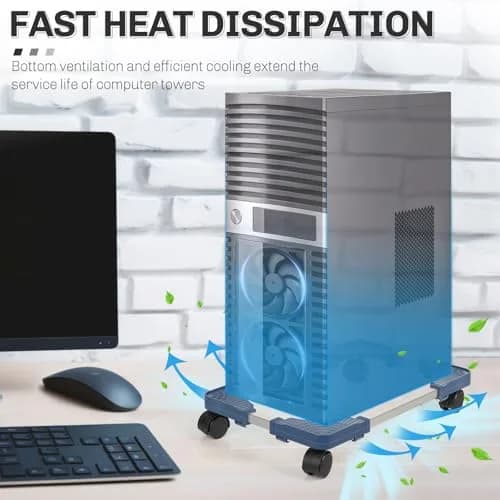 Liitrton Portable CPU Stand Adjustable PC Tower Stand Blue | Mobile Floor Cart for Office & Gaming thumbnail 4