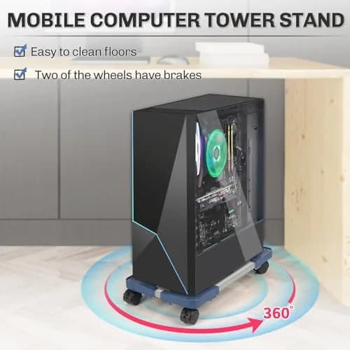 Liitrton Portable CPU Stand Adjustable PC Tower Stand Blue | Mobile Floor Cart for Office & Gaming thumbnail 3