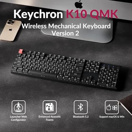 Keychron K10 Version 2 Full Size Mechanical Keyboard - 104 Keys - Red Switch - White LED Backlight - Bluetooth Wireless & USB-C Wired - Aluminum thumbnail 2