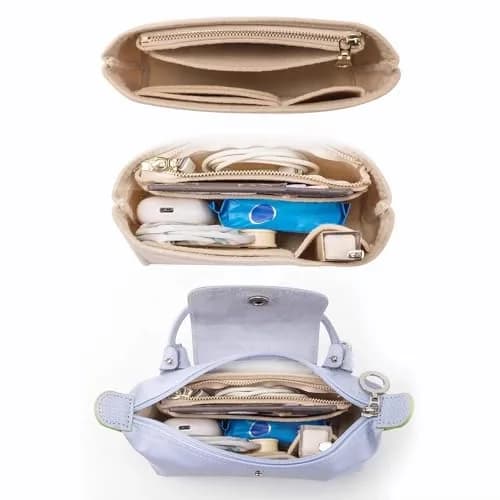 Umiup Felt Mini Organizer Insert for Longchamp Mini XS Tote Bag, Beige XS (5cm x 16.5cm x 8cm) | Chic Handbag Storage Liner thumbnail 2
