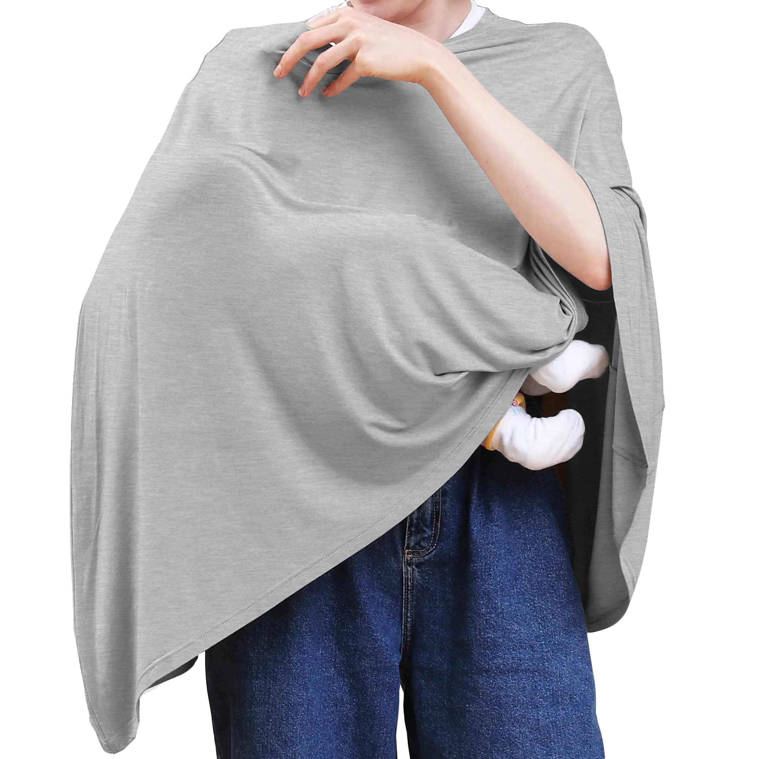Seejoy Nursing Cover for Breastfeeding, 360° Full Coverage Poncho, Rayon Knit Grey | Breathable Fabric for Indian Climate