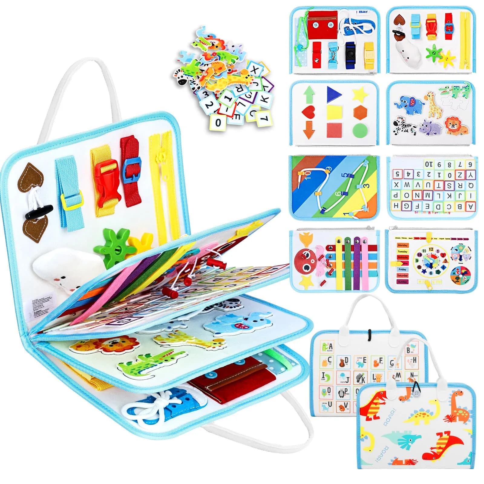 Esjay Montessori Busy Board 8-Page Activity Book | Fine Motor Skills Learning Toy for Toddlers