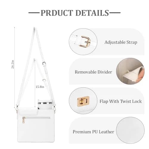 BBIQI Crossbody Water Bottle Purse for 40oz Tumbler Waterproof Faux Leather Adjustable Strap thumbnail 6