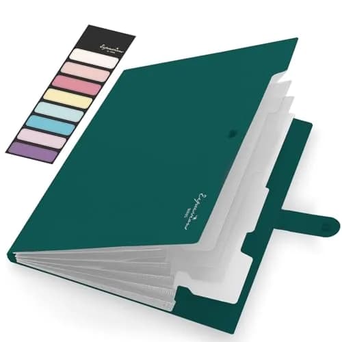 Sooez Expanding File Folder with Label, 5 Pocket, Dark Green | Holds 250+ Sheets thumbnail 1