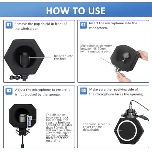 Piwerod Microphone Isolation Shield for Recording, Black | Studio-Grade Sound Reflection Control thumbnail 5