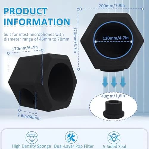 Piwerod Microphone Isolation Shield for Recording, Black | Studio-Grade Sound Reflection Control thumbnail 2