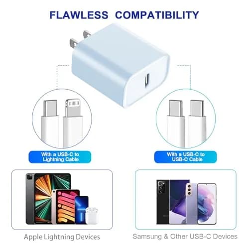 DelTucci 3Pack USB C Wall Chargers 20W | Fast Charging for iPhone & Android thumbnail 3