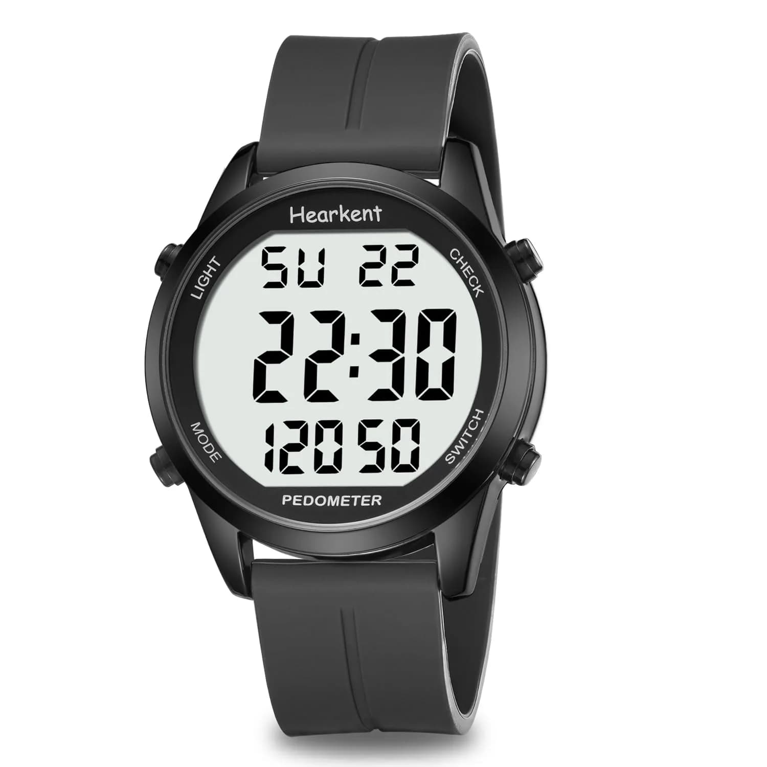 Hearkent Pedometer Watch for Walking for Senior Step Counter Watch | Waterproof, Large Display, Simple Control — All Black