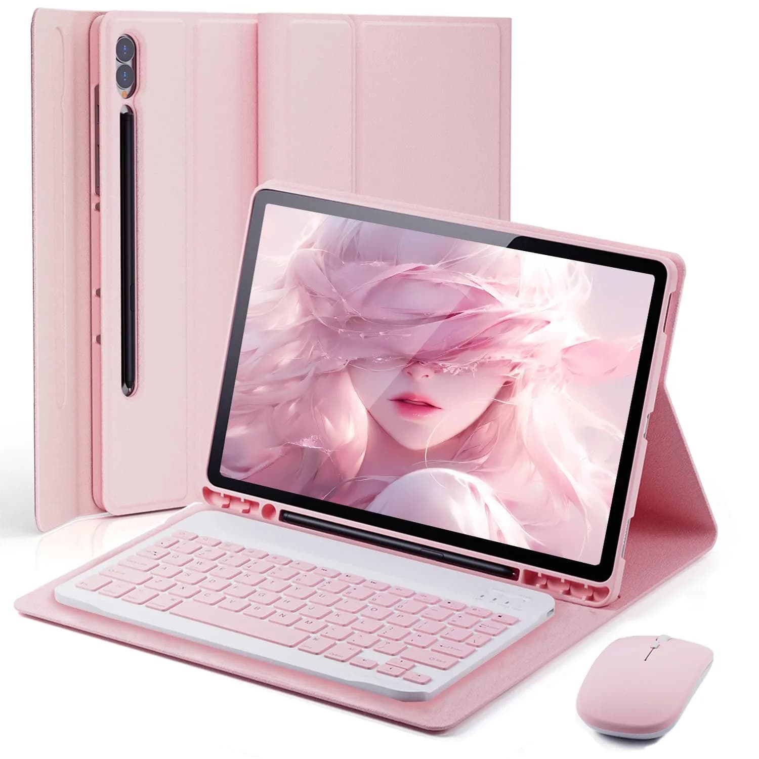 TUNKARMOR Keyboard Case for Samsung Galaxy Tab S10 Ultra S9 Ultra S8 Ultra 14.6 inch | Detachable Bluetooth Keyboard & Mouse, Pen Slot, Pink - main product image