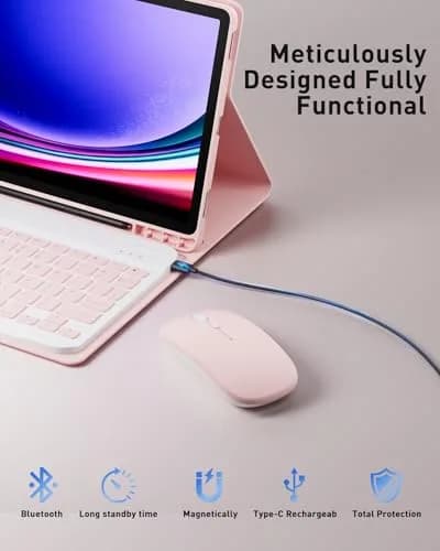 TUNKARMOR Keyboard Case for Samsung Galaxy Tab S10 Ultra S9 Ultra S8 Ultra 14.6 inch | Detachable Bluetooth Keyboard & Mouse, Pen Slot, Pink thumbnail 4