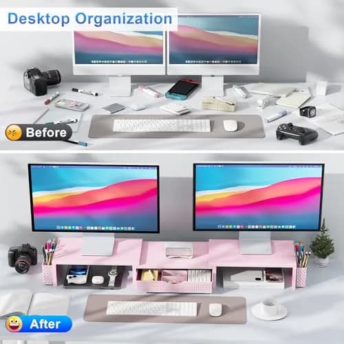 gianotter Dual Monitor Stand Riser With Drawer & Pen Holders, 40.6cm (15.98in) | USPTO Patented Metal Construction thumbnail 2